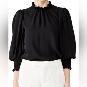 Amanda Uprichard Helene Top Black Smocked Puff Sleeve Blouse Size Small